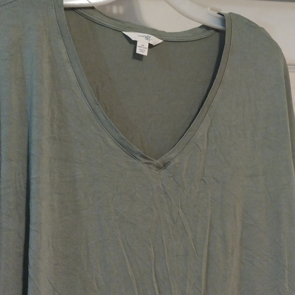 Terra&sky Olive green soft short lattice sleeved tunic size 4x - Picture 4 of 5
